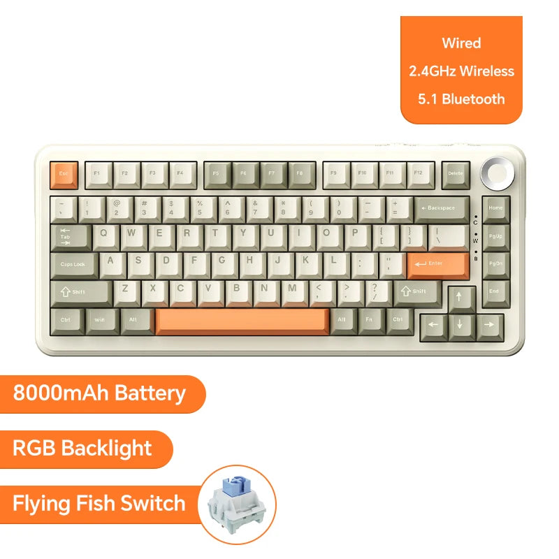 Pro Gaming Mechanical Keyboard Bluetooth 5.1/Wireless/C-Wired Customized Keyboard with Knob Hot Swapping Gasket