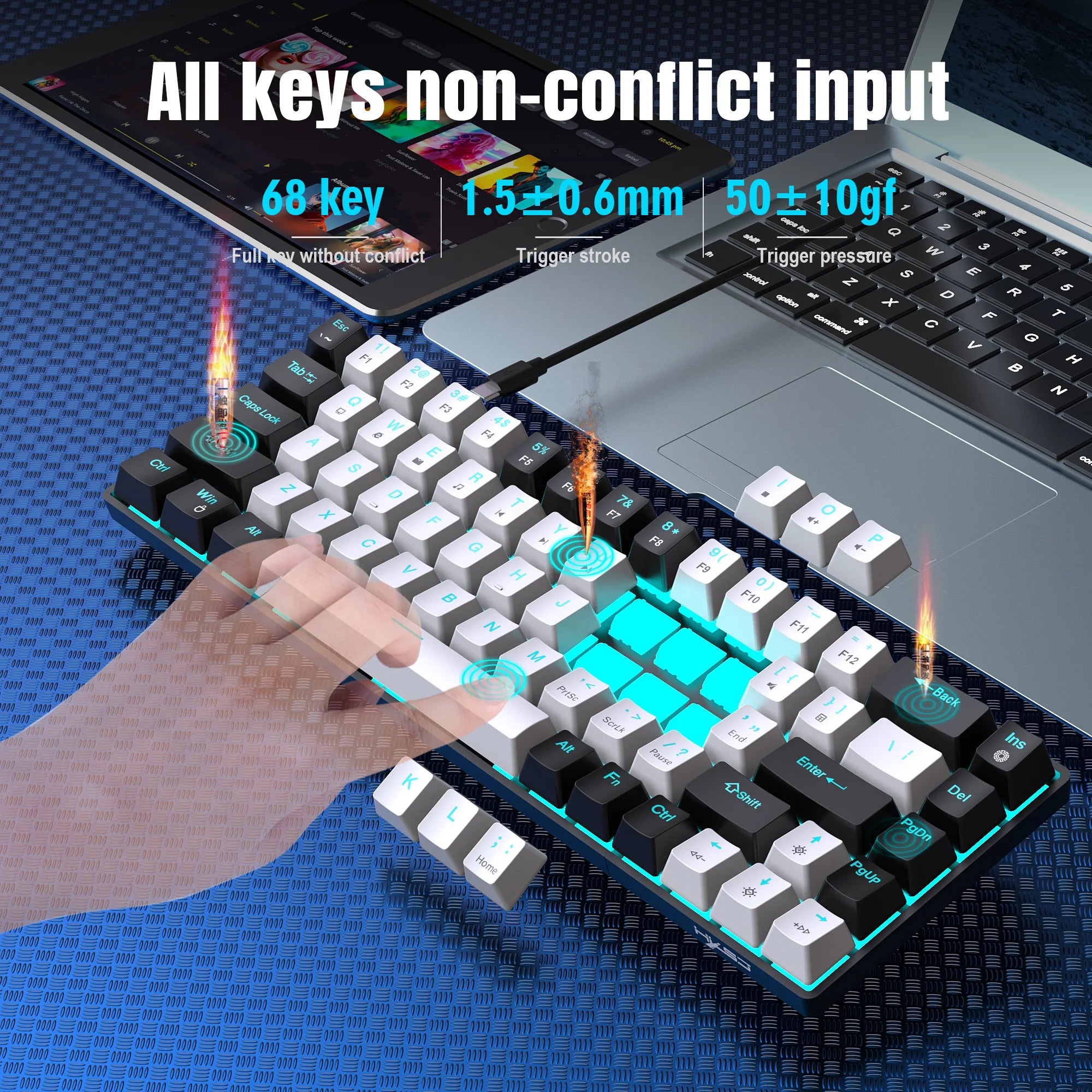 RGB Backlit LED Hot Swappable Blue Switch Gaming Keyboard for PC Laptop Office