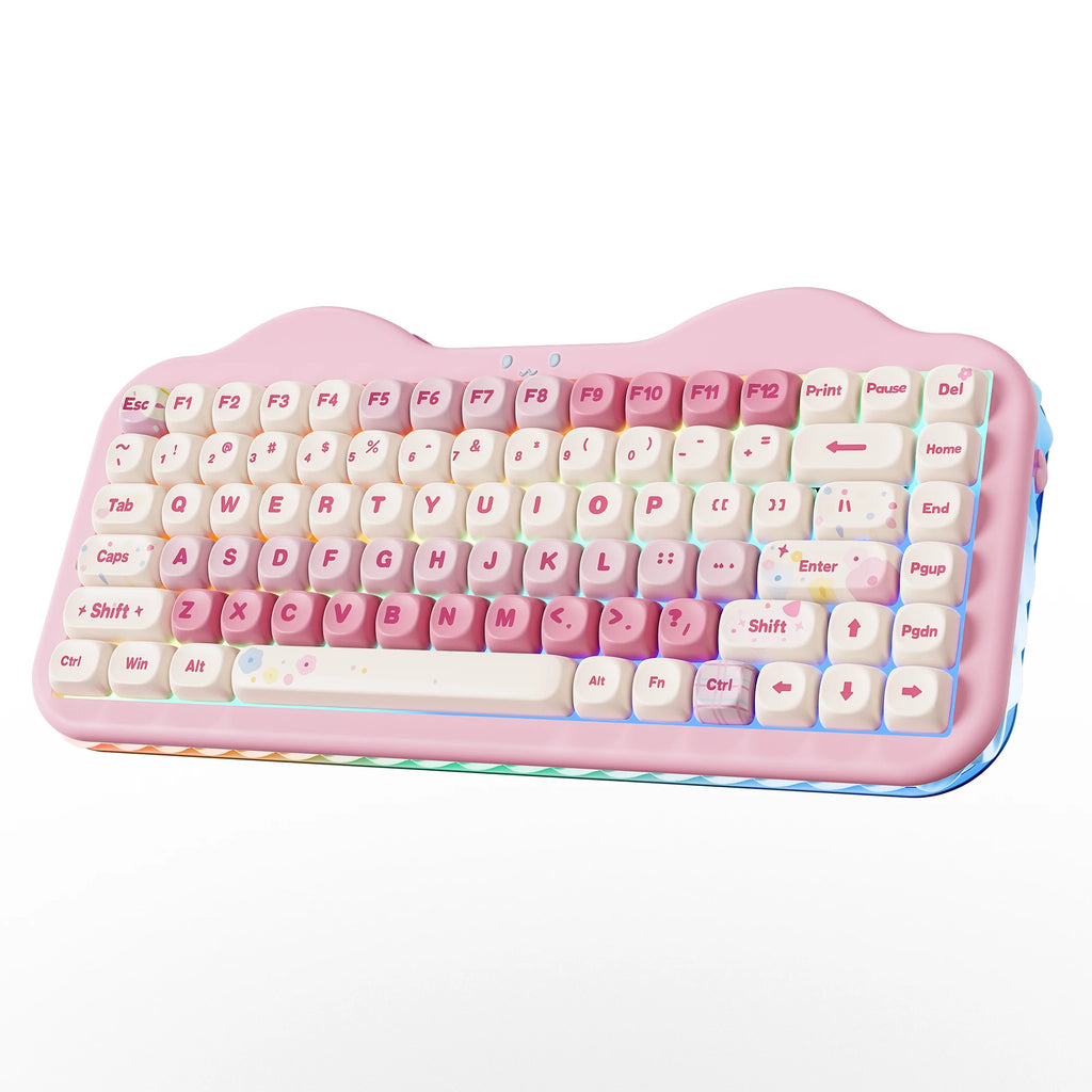 Pink Wireless Mechanical Keyboard, 75% Creamy Hot Swap RGB Keyboard, Gasket Mount Cute Cake Design for Win/Mac/Gaming