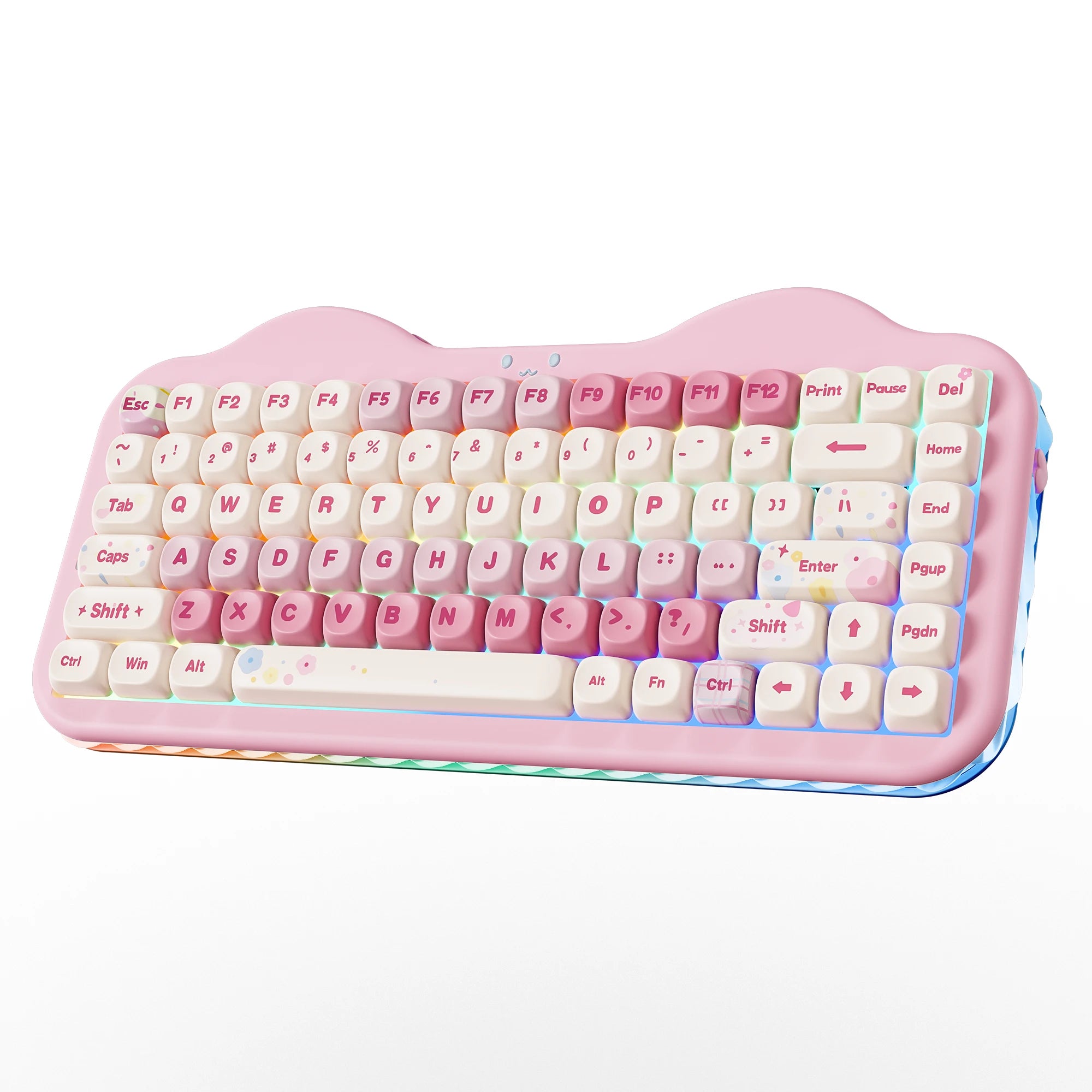 Pink Wireless Mechanical Keyboard, 75% Creamy Hot Swap RGB Keyboard, Gasket Mount Cute Cake Design for Win/Mac/Gaming
