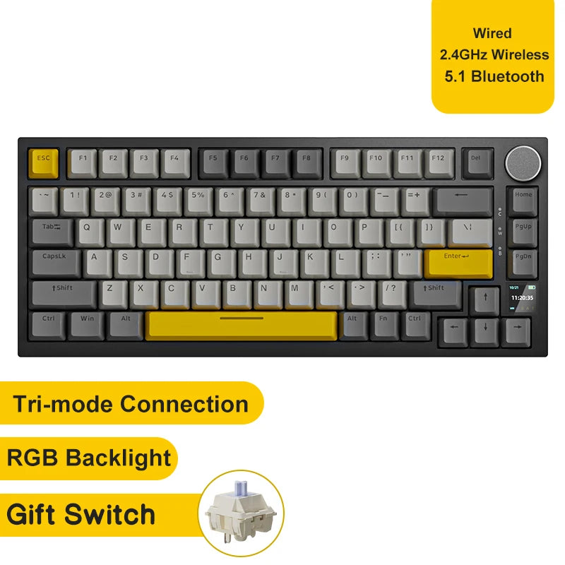 Pro Gaming Mechanical Keyboard Bluetooth 5.1/Wireless/C-Wired Customized Keyboard with Knob Hot Swapping Gasket