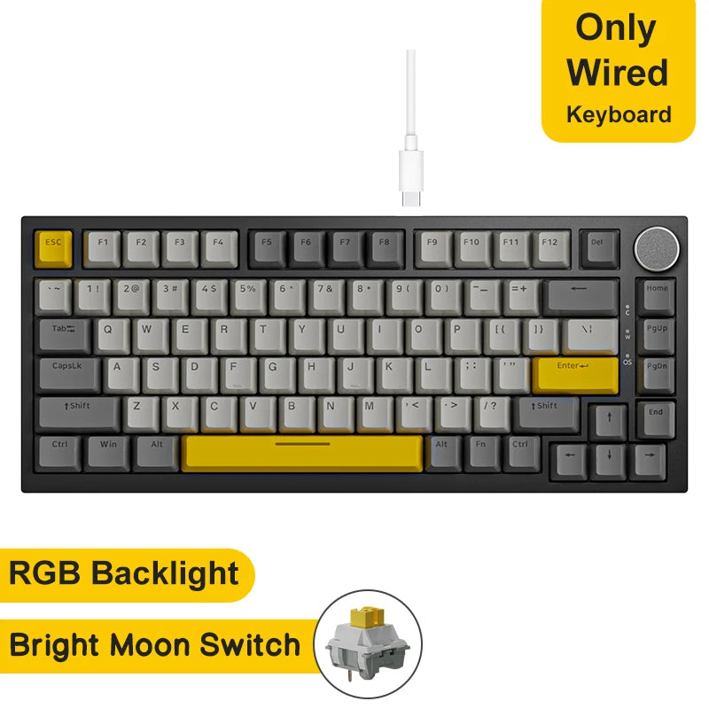 Pro Gaming Mechanical Keyboard Bluetooth 5.1/Wireless/C-Wired Customized Keyboard with Knob Hot Swapping Gasket