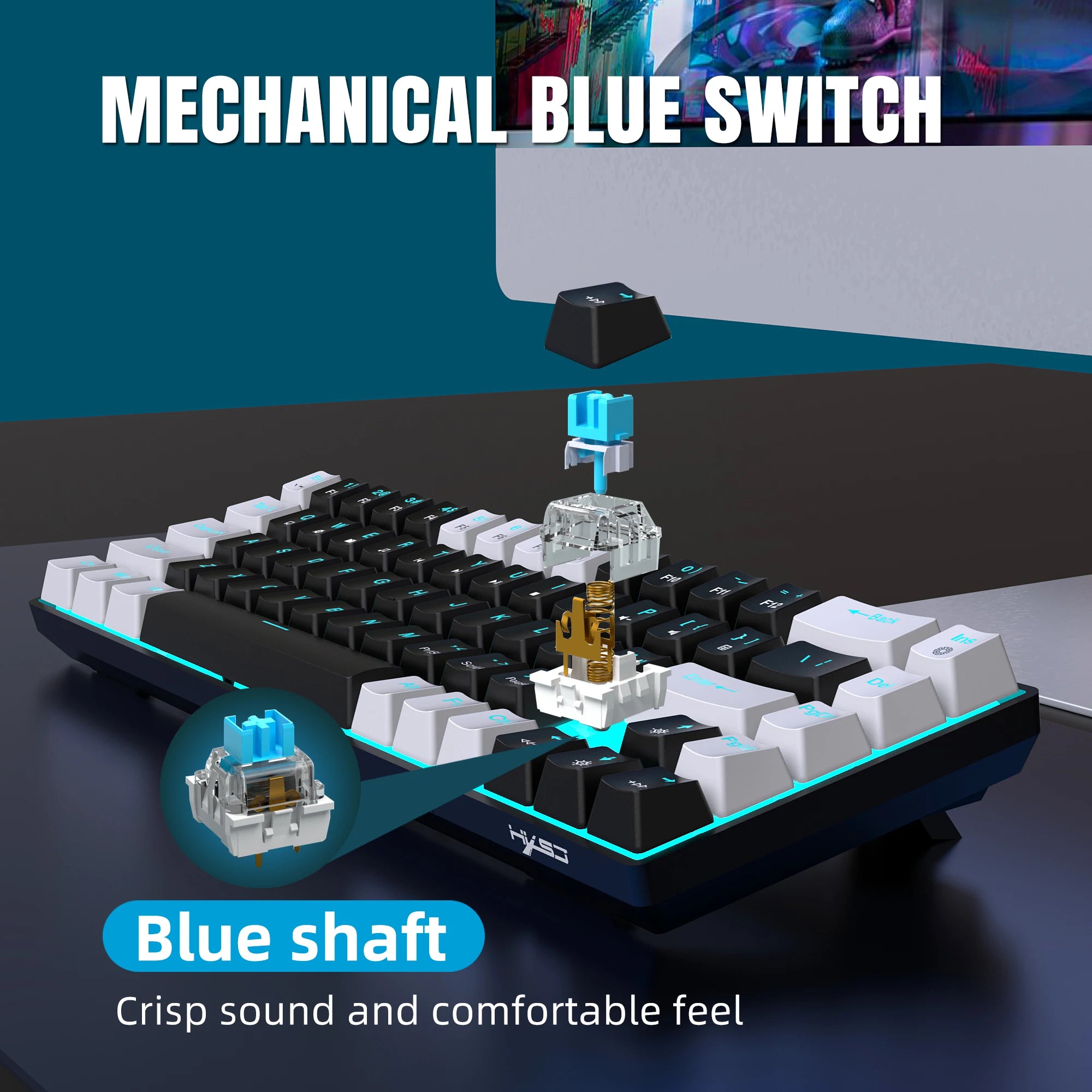 RGB Backlit LED Hot Swappable Blue Switch Gaming Keyboard for PC Laptop Office