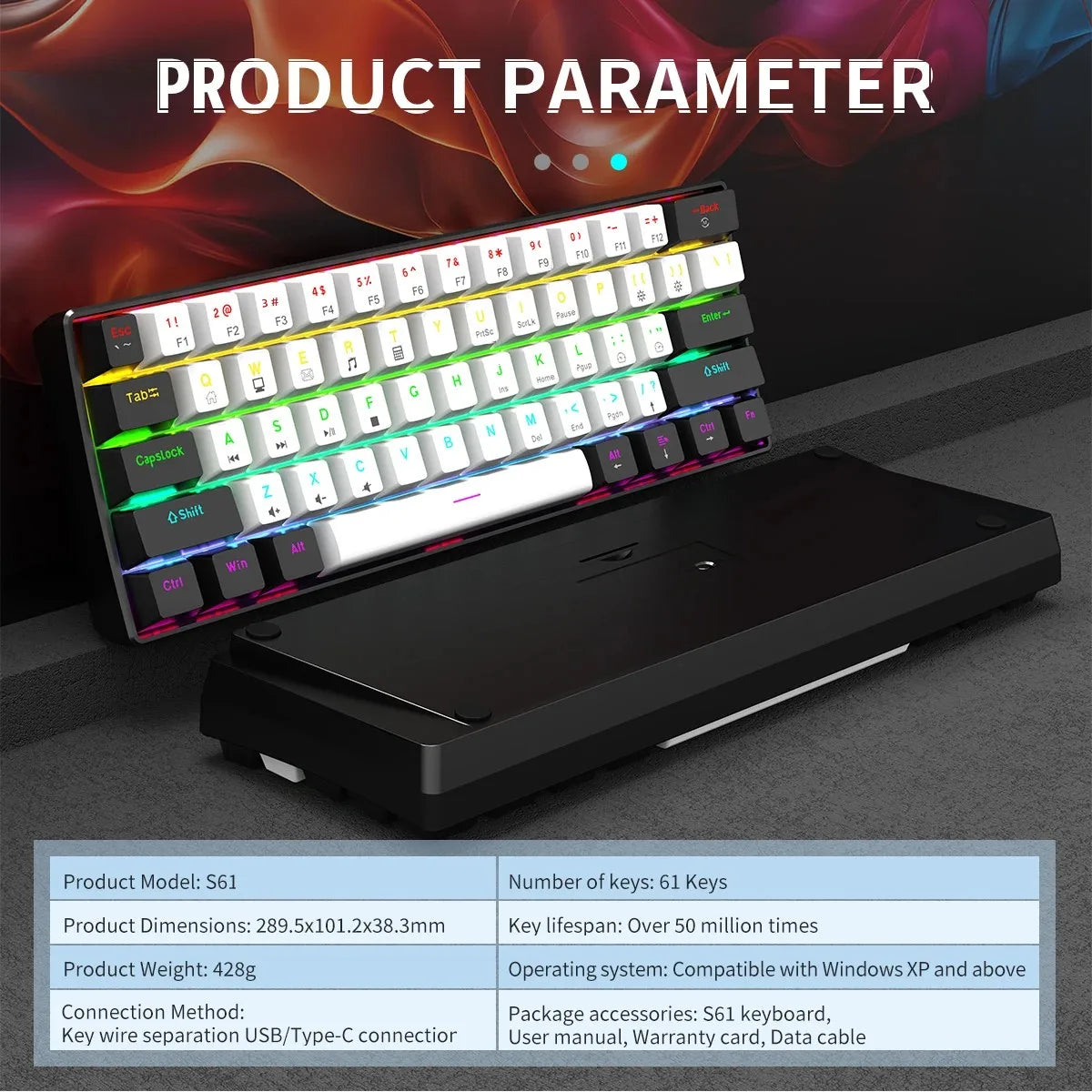 Keyboard RGB Ultra Compact Mini for PC/Mac Gamers And Typists Easy Travel Design