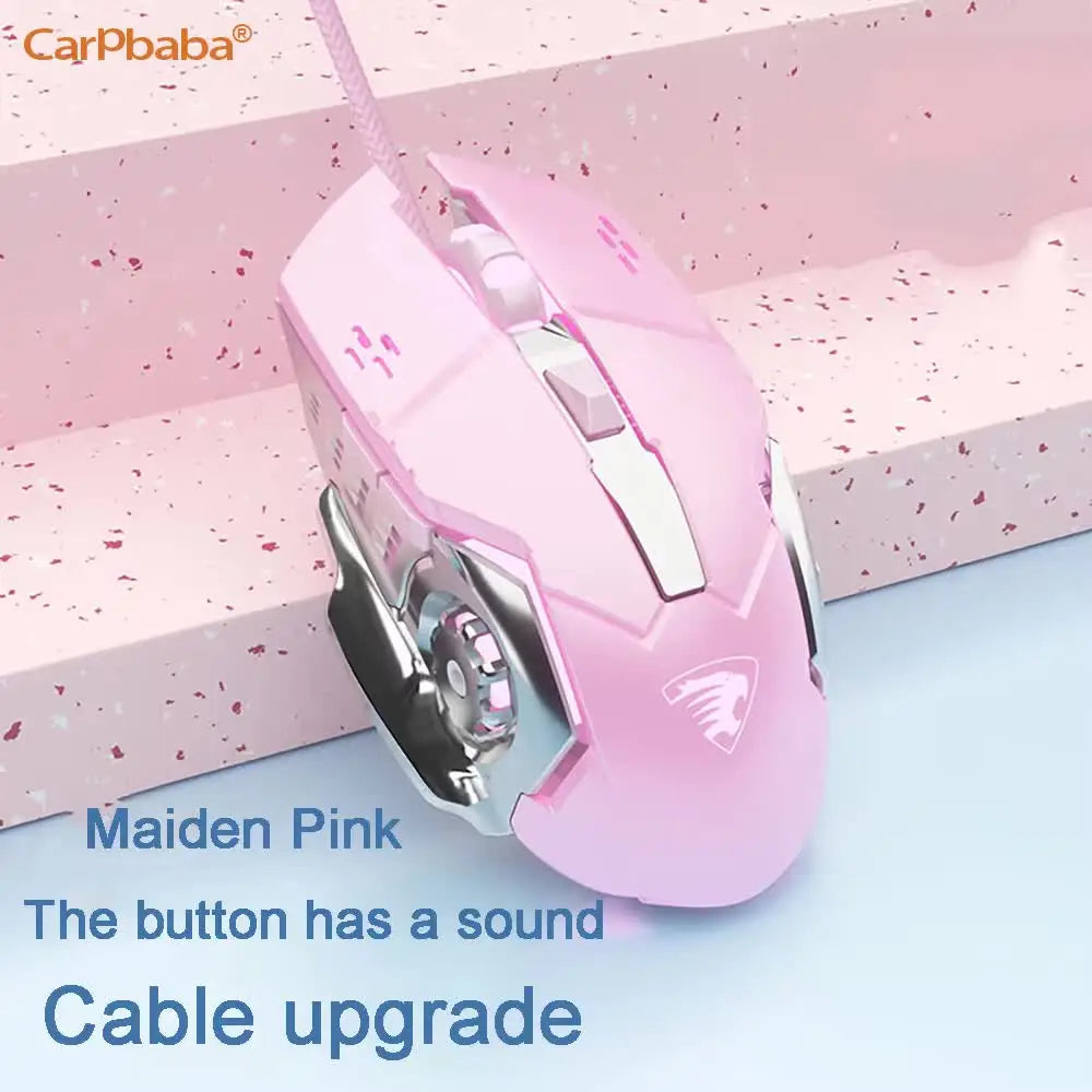 Wired Game Mouse Mute Pink Mechanical E-sports Girl Lovely Art Portable Office Household For MacBook Laptop PC Gamer