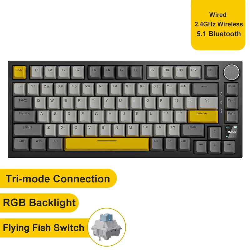 Pro Gaming Mechanical Keyboard Bluetooth 5.1/Wireless/C-Wired Customized Keyboard with Knob Hot Swapping Gasket