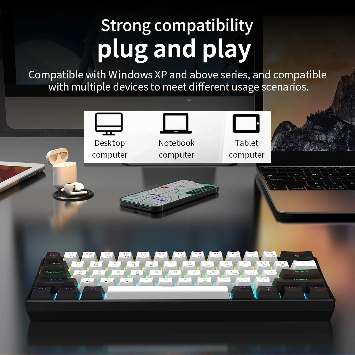 Keyboard RGB Ultra Compact Mini for PC/Mac Gamers And Typists Easy Travel Design