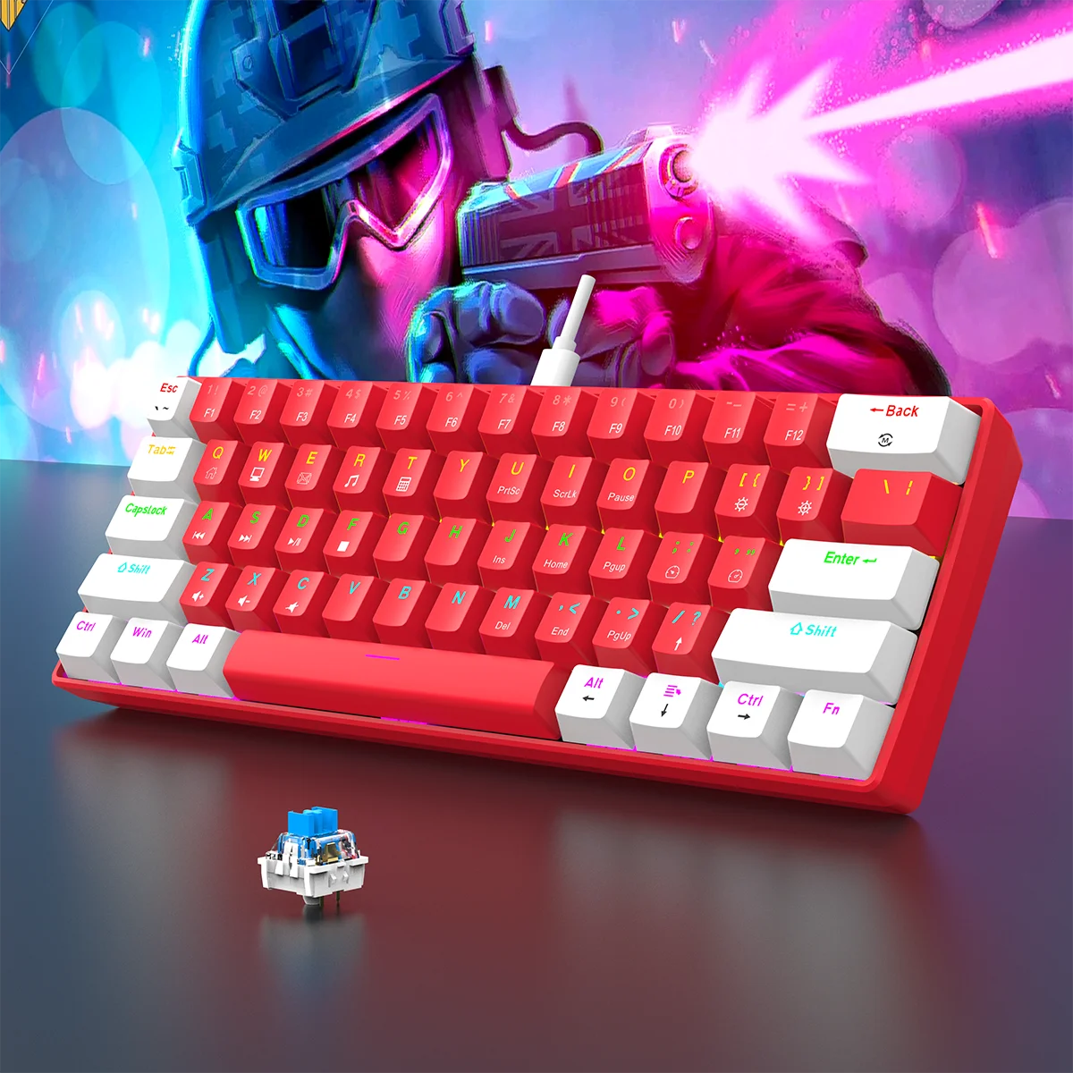 Keyboard RGB Ultra Compact Mini for PC/Mac Gamers And Typists Easy Travel Design