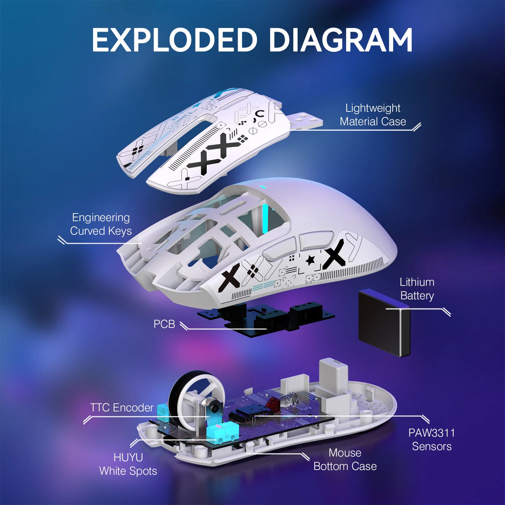 11 Lightweight Wireless Gaming Mouse with RGB Backlight Charging, Up to 22K DPI, PAW3311 Optical Sensor, HUYU Swit