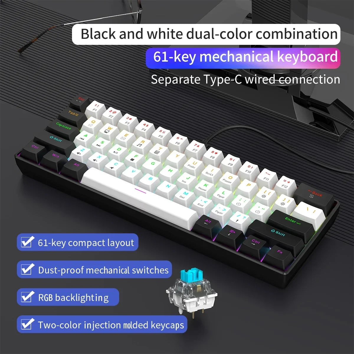 Keyboard RGB Ultra Compact Mini for PC/Mac Gamers And Typists Easy Travel Design