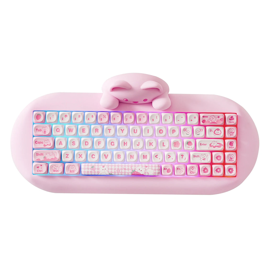 Wireless Gaming Keyboard, Hi-Fi Cute Cat Custom RGB Mechanical Keyboard, Silicone 65% Hot Swap Ergonomic Kitty Keeb