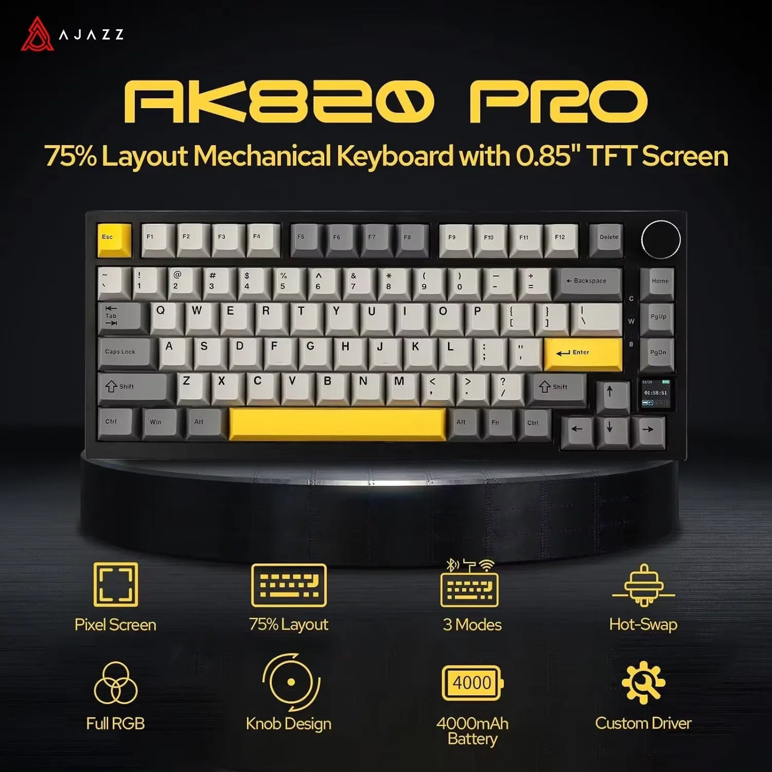 Pro Gaming Mechanical Keyboard Bluetooth 5.1/Wireless/C-Wired Customized Keyboard with Knob Hot Swapping Gasket