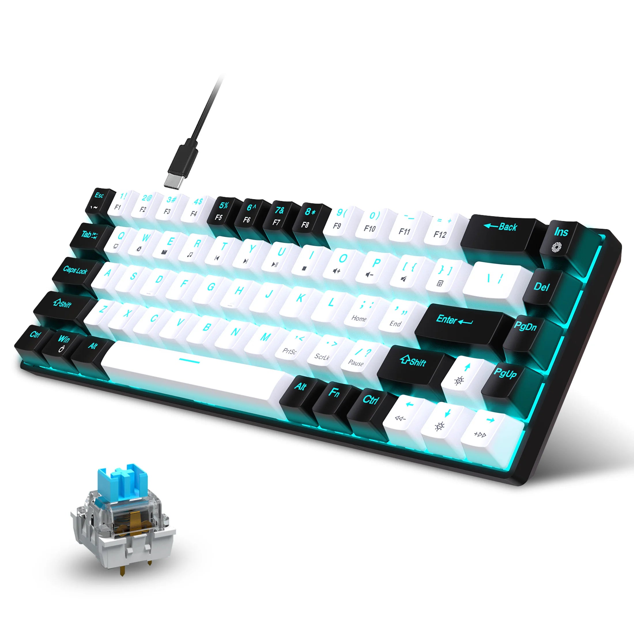 RGB Backlit LED Hot Swappable Blue Switch Gaming Keyboard for PC Laptop Office